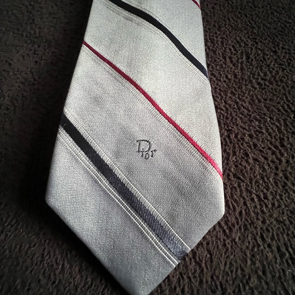 Christian Dior Vintage Striped Necktie Tie Classic Logo Front and Back Lining - Picture 10 of 12